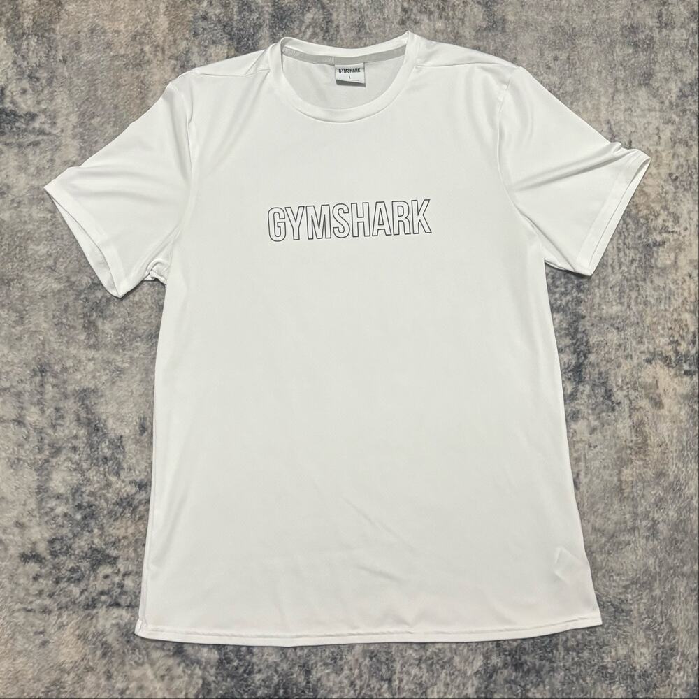 Gymshark Men's White Outline Graphic Logo Short-Sleeve Performance T-Shirt Large